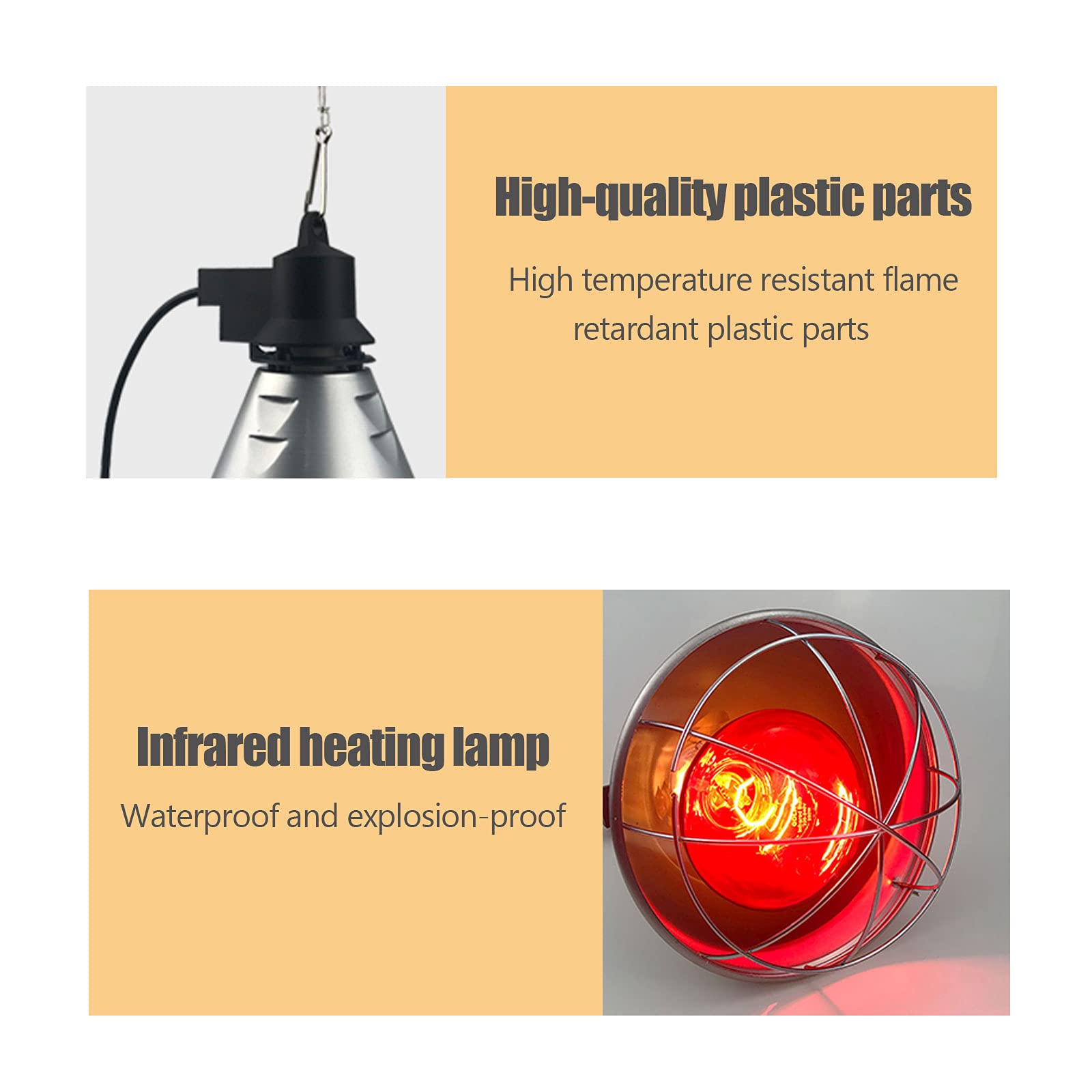 Lampada Infrarossi Riscaldamento, Lampada Riscaldante per Cani Pulcini Animali Domestici, Lampada Riscaldanti con Doppia Regolazione di Temperatura e 175w Lampadina, Rete di Protezione Zincata