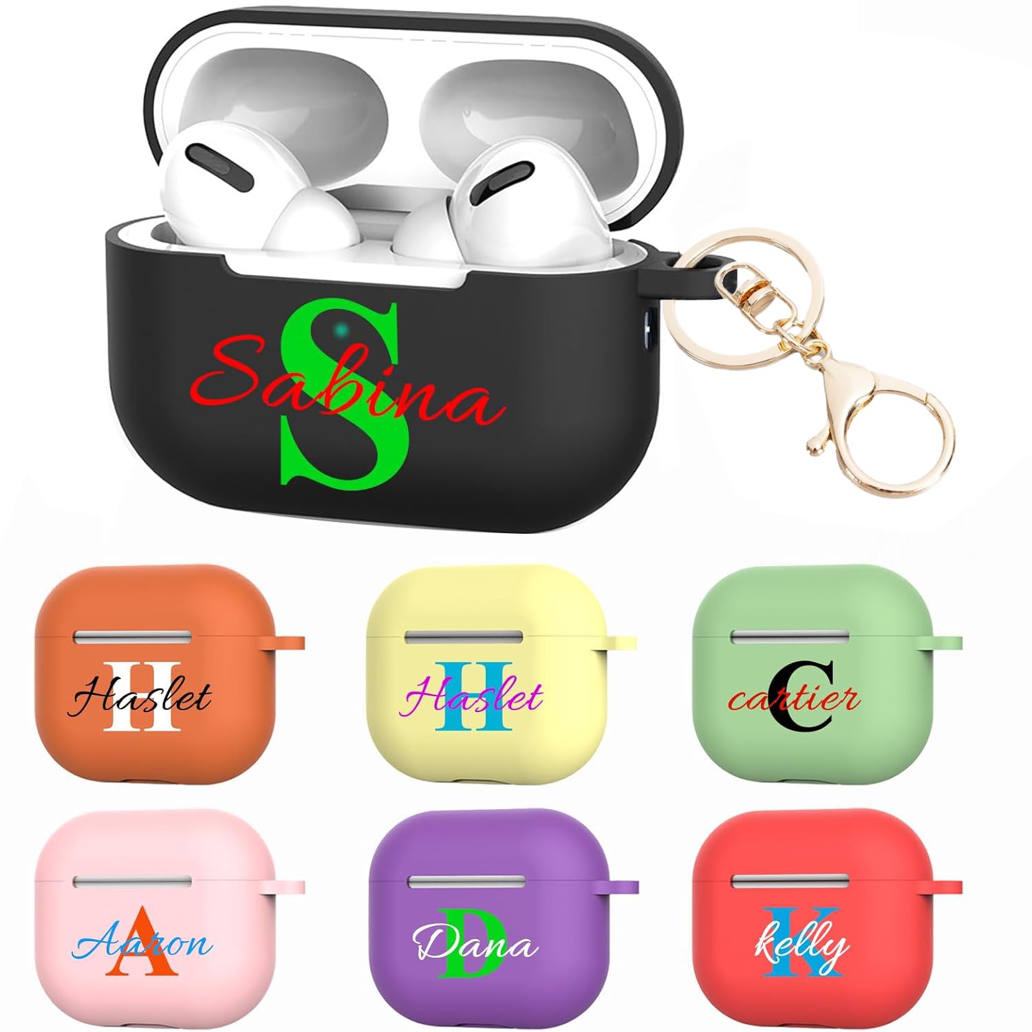 Custom Name for Airpods 4th Generation Case, Soft Silicone Case with Keychain, Easy Put On, Full Protection for Men and Women, Gift for Her Him