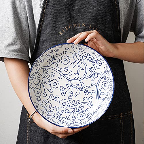 Selamica Porcelain 40oz Large Serving Bowls 9 inch Big Pasta Bowls Set of 4 for Eating, Microwave and Oven Safe, Vintage Blue - Image 7