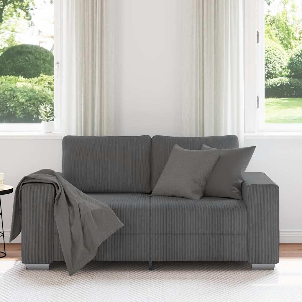 IKAYAA Divano 2 Posti Divano Due Posti con Braccioli Divano 2 Posti in Tessuto di Velluto a Coste per Soggiorno/Appartamento/Camera da Letto-Grigio scuro-120 cm