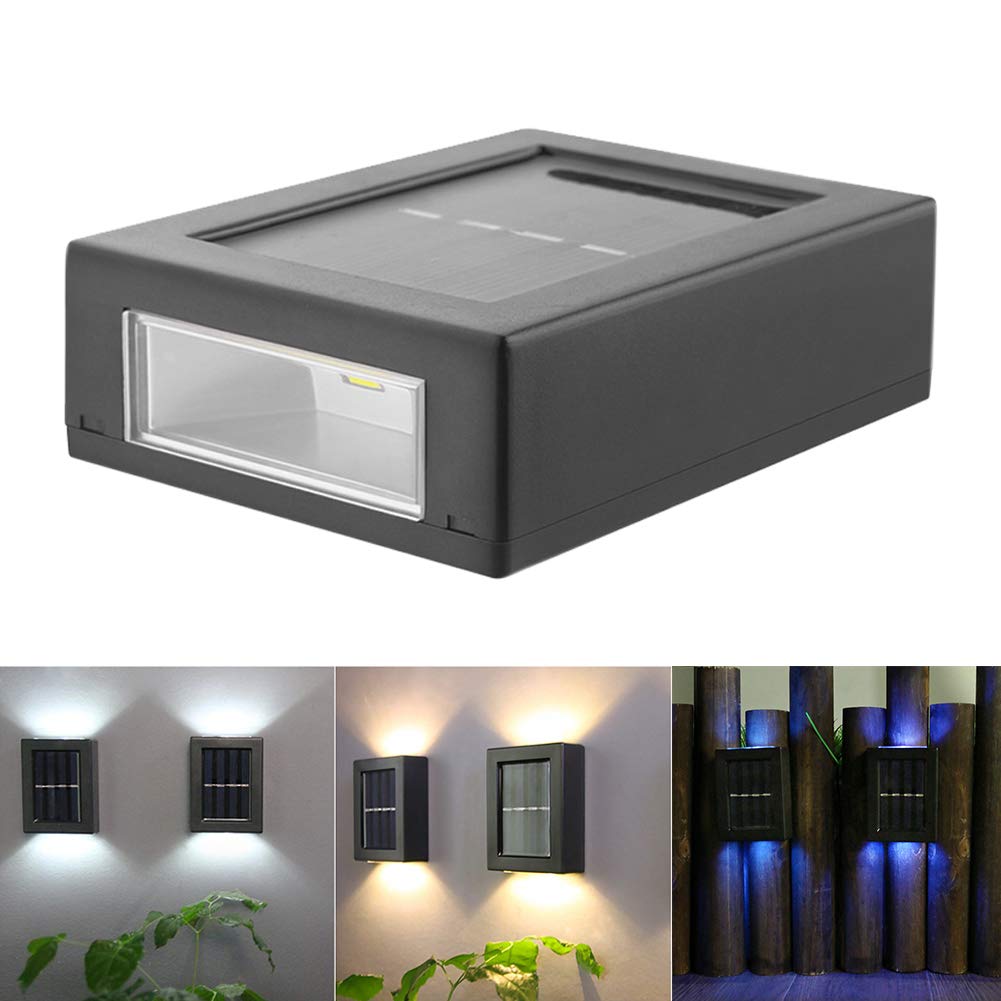 CALIDAKA Paquete de 2 lámparas solares LED de pared, lámparas de pared de seguridad para exteriores, impermeables IP65, luces solares solares para vallas, luces solares LED de pared para el hogar,