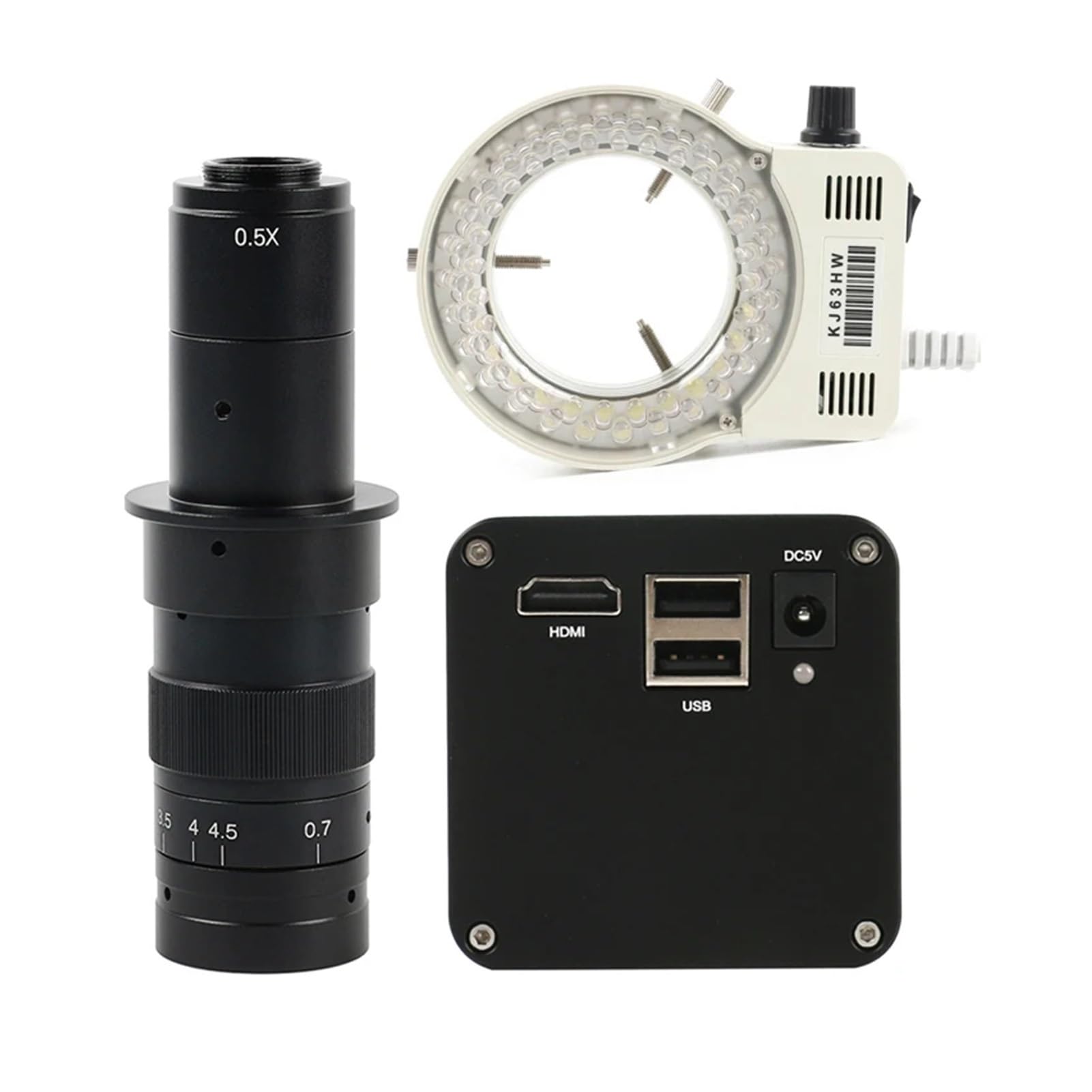 Cámara de microscopio de medición industrial con video HDMI IMX385 1080P, montaje en C, grabadora de video con disco U for soldadura de PCB y teléfono(180x lens with Light,Not measurement)
