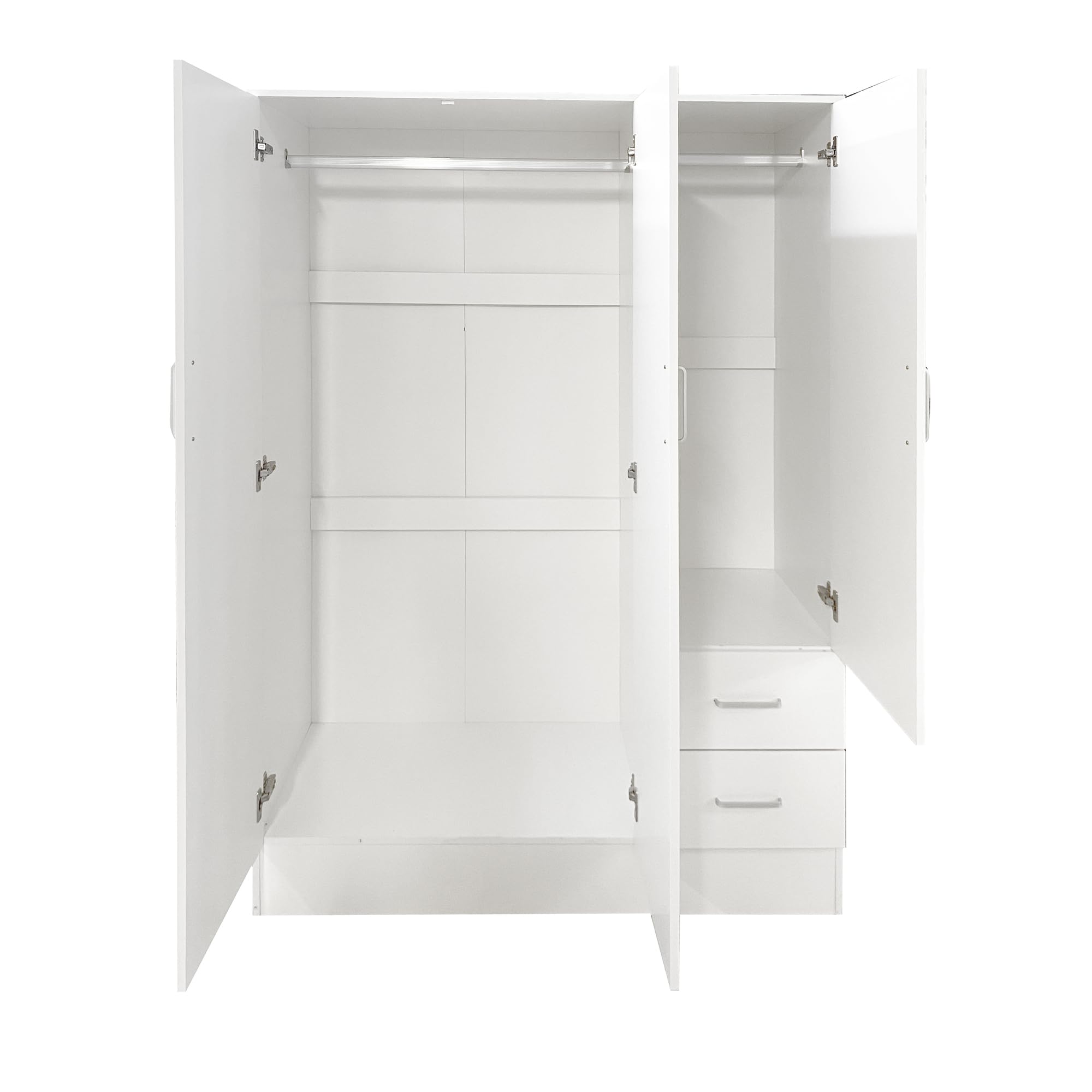 Bissolo Casa Armadio Multiuso Bianco Opaco 120x50x170 cm con 3 Ante e 2 Cassetti, Mobile con Tubi Appendiabiti in Laminato, Armadio per Camera da Letto, Ripostiglio e Garage