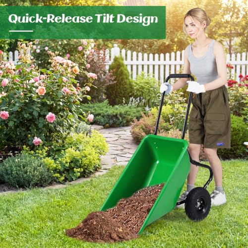 Image of Goplus 2 Wheel Wheelbarrow, 330 LBS Utility Garden Cart (Bright Green)