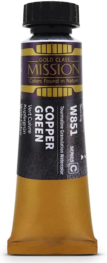 Mijello Tourmaline Two-Tone Granulation Watercolor for Fine Art and Craft Projects, Made in Korea, Copper Greenn W851 - 15ml 0.51oz