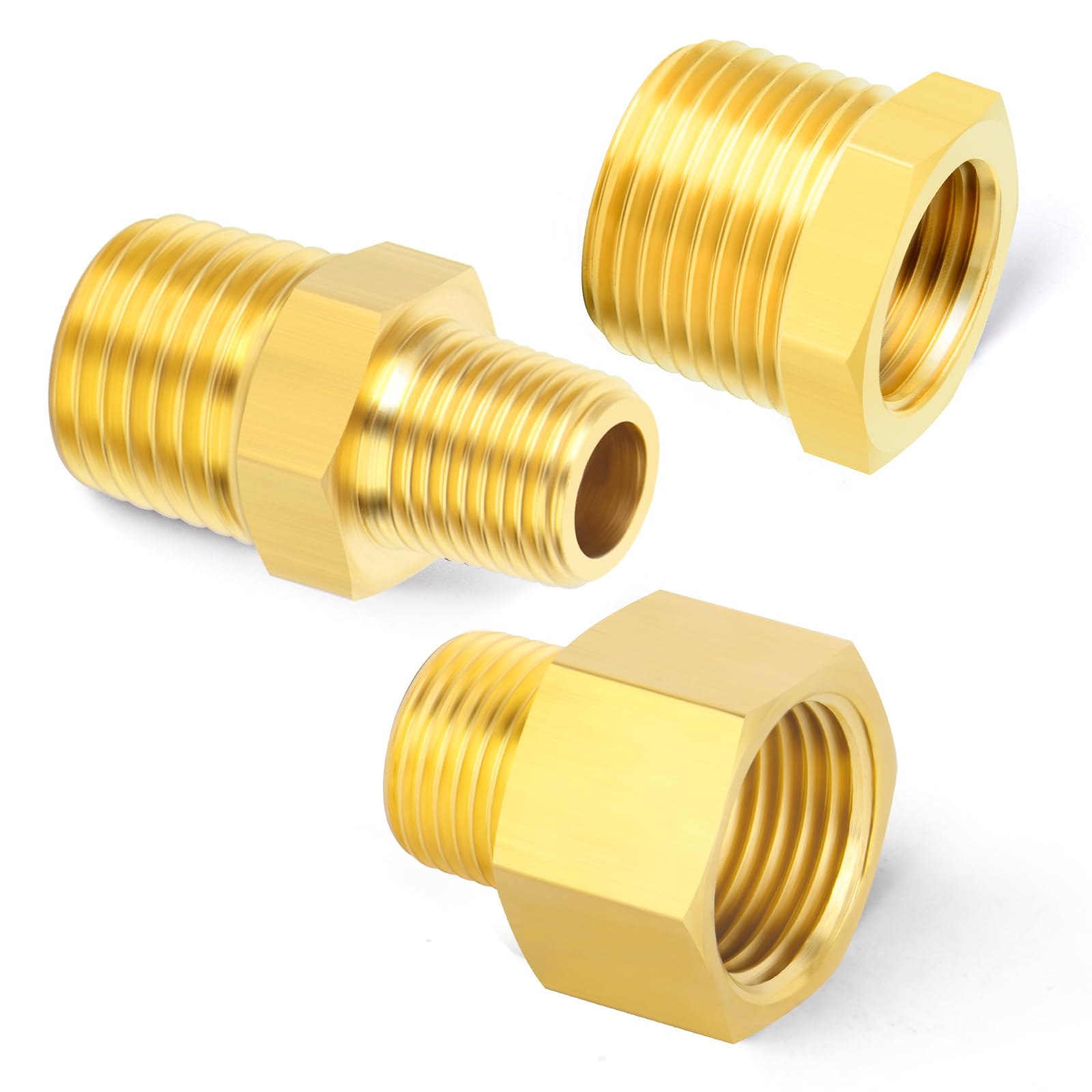 1/4 NPT Brass Pipe Fitting Hex Bushing, Reducer Adapter, Hex Nipple, 90 - View #4