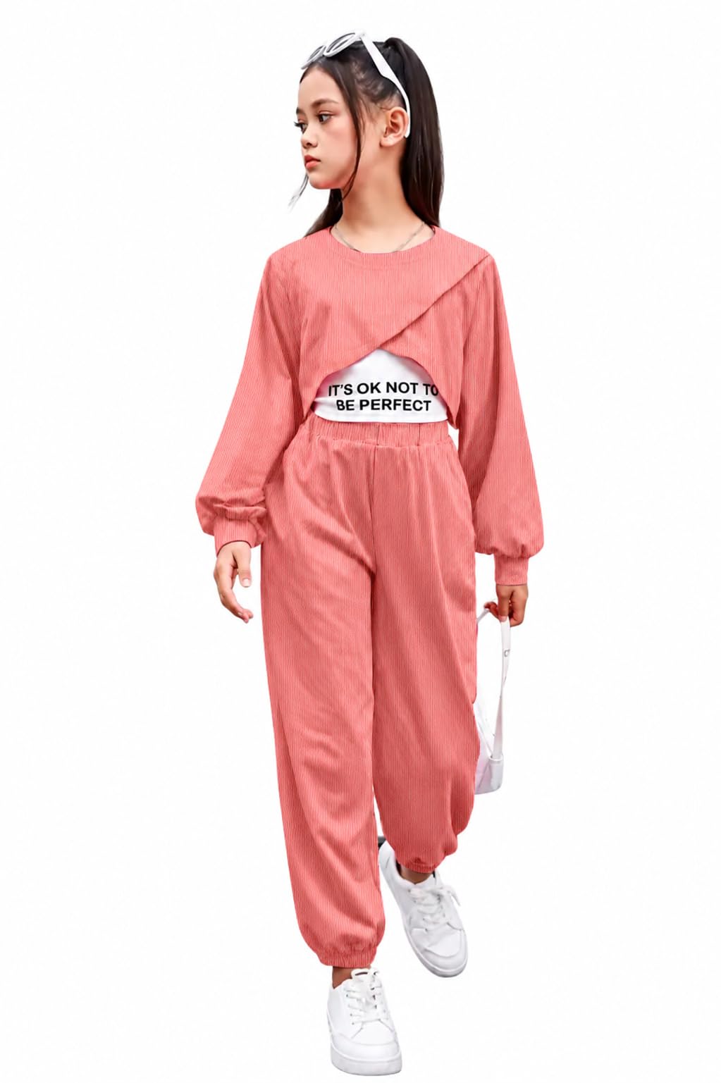 Girls Co-Ord Set Cotton Blend Full Sleeve Top & Jogger Pants Outfit | Casual Stylish Lounge Wear | Soft Comfortable Fashion Clothing for Kids Girls Daily Wear-picture-47