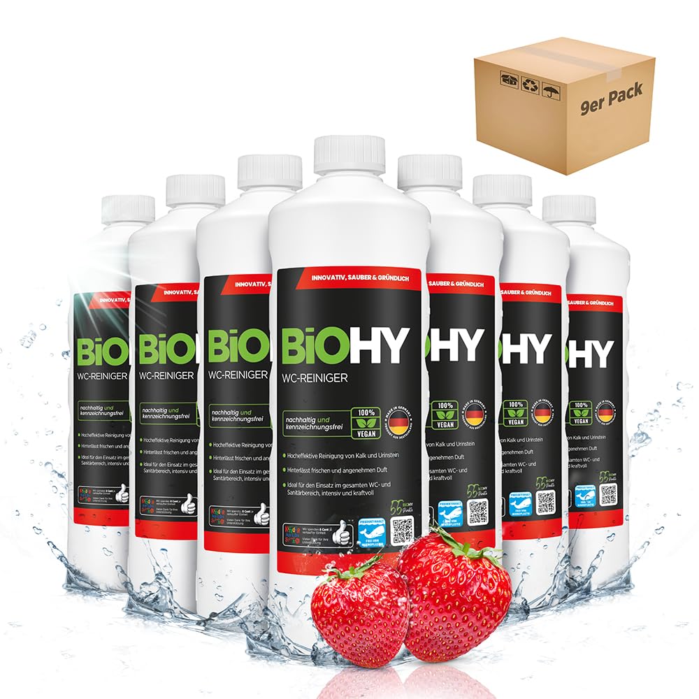 BiOHY WC limpiador (9 botellas de 1 litro) | Gel limpiador viscoso, concentrado | ideal contra las escamas de orina (WC-Reiniger)