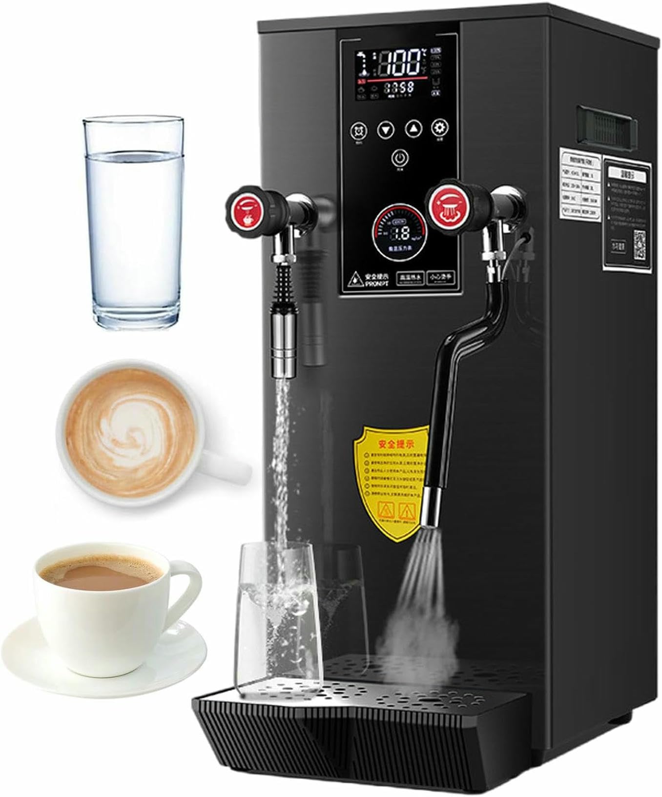 FHRKA 12L Milk Frother & Steam Boiler - Fast Water Boiler & Milk Foam Maker, LED Display Water Temp + Cup Temp, Dessert Shop Essential