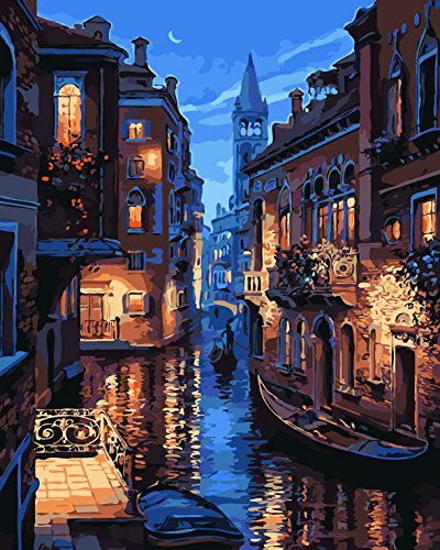 Komking Paint by Numbers for Adults with Frame, Paint by Number Kits on Canvas Painting, Romantic Venice Night 16x20inch