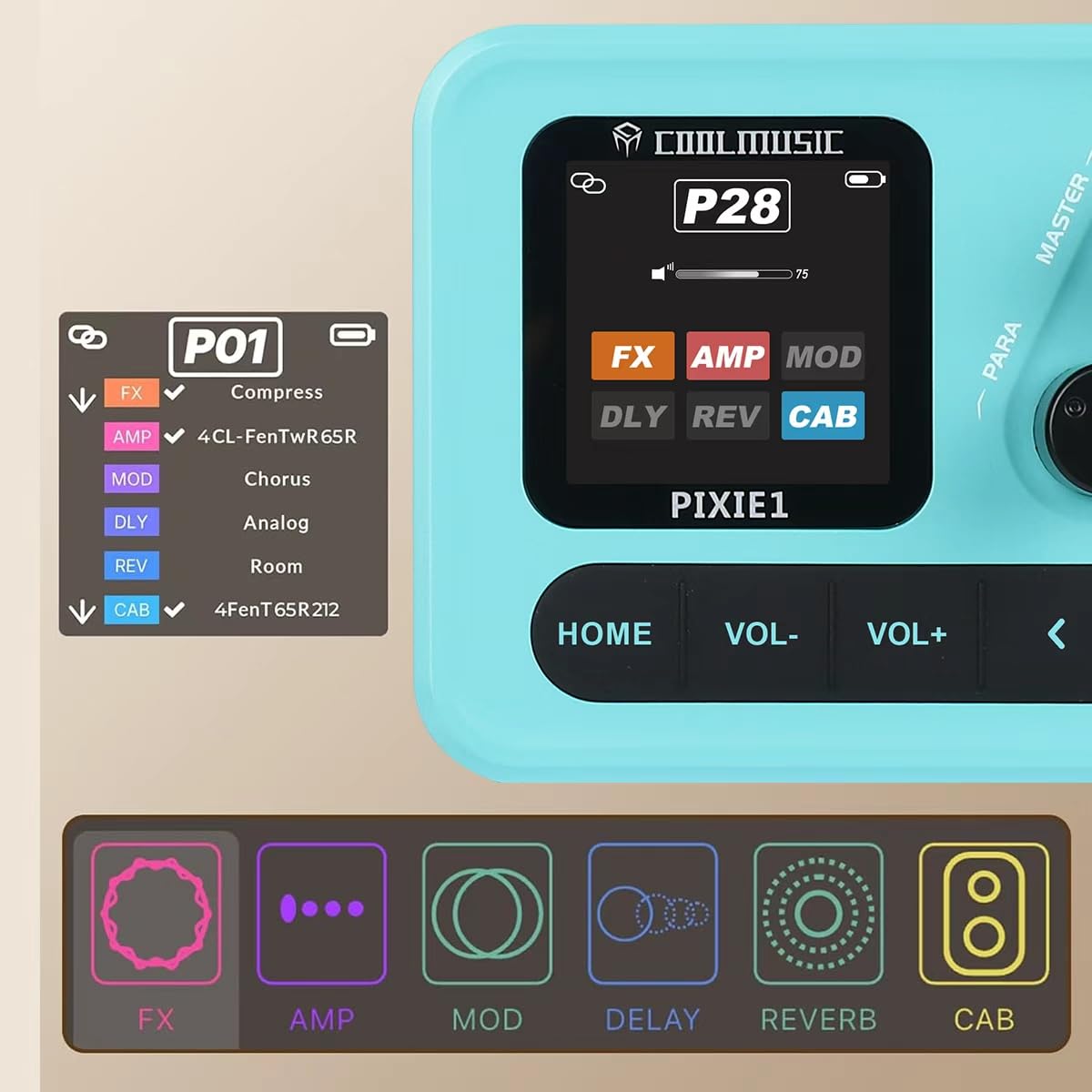 Pedale multi effetti per chitarra elettrica con simulazione IR Cabinet, interfaccia di registrazione USB OTG, processore di modellazione amplificatore, uscita cuffie, processore effetti chitarra live
