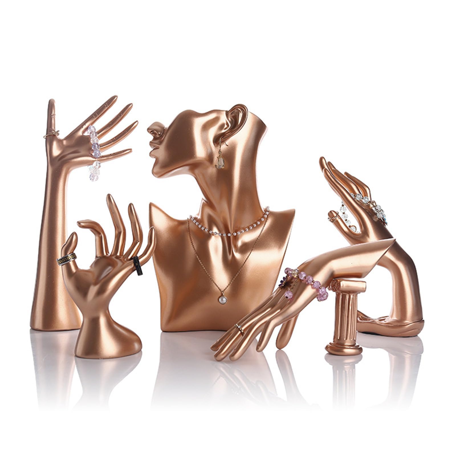 Paquete De 5 Soportes para Exhibición De Joyas, Juego De Soportes para Bustos De Collares, Expositor De Pendientes con Mano, Soporte para Pendientes De Pulseras, para Gold