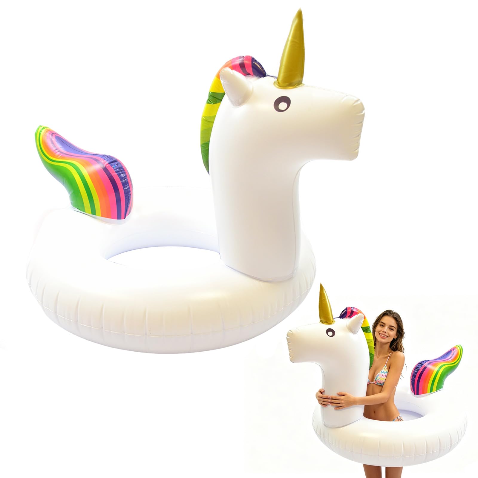 Swimming Ring Inflatable Rubber Rings for Kids Adults,90cm Cute Unicorn Inflatable Pool Ring Floaties Swim Rings Water Float Inflatables Pool Floats for Girls Women Beach Summer Water Party Sports — image 1