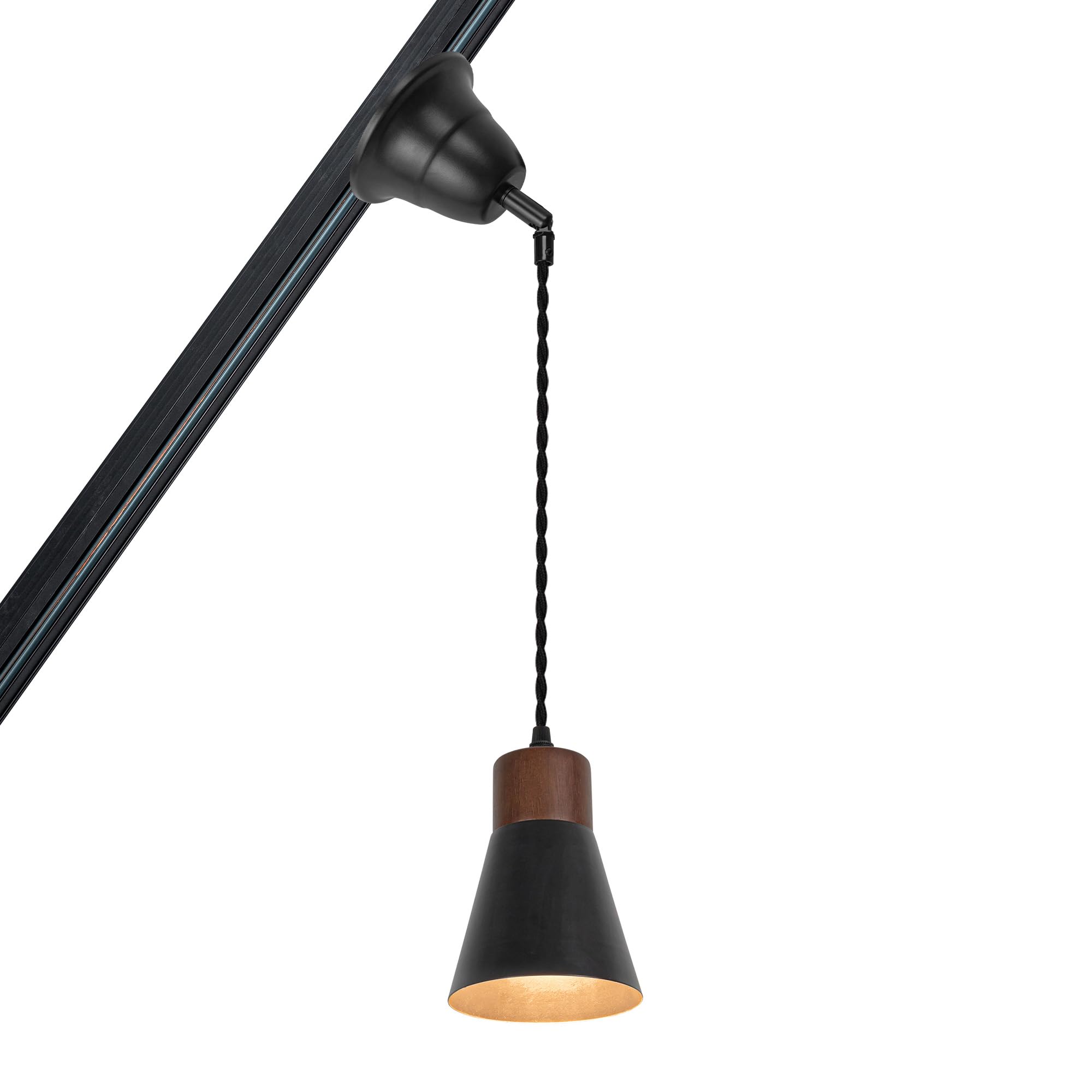 Slope Position Roof Track Light H-Type Walnut Base Black Metal Shade Adjusted Cord Vintage Pendant Lighting for Kitchen Bar Dining Room (No Bulb, Track)