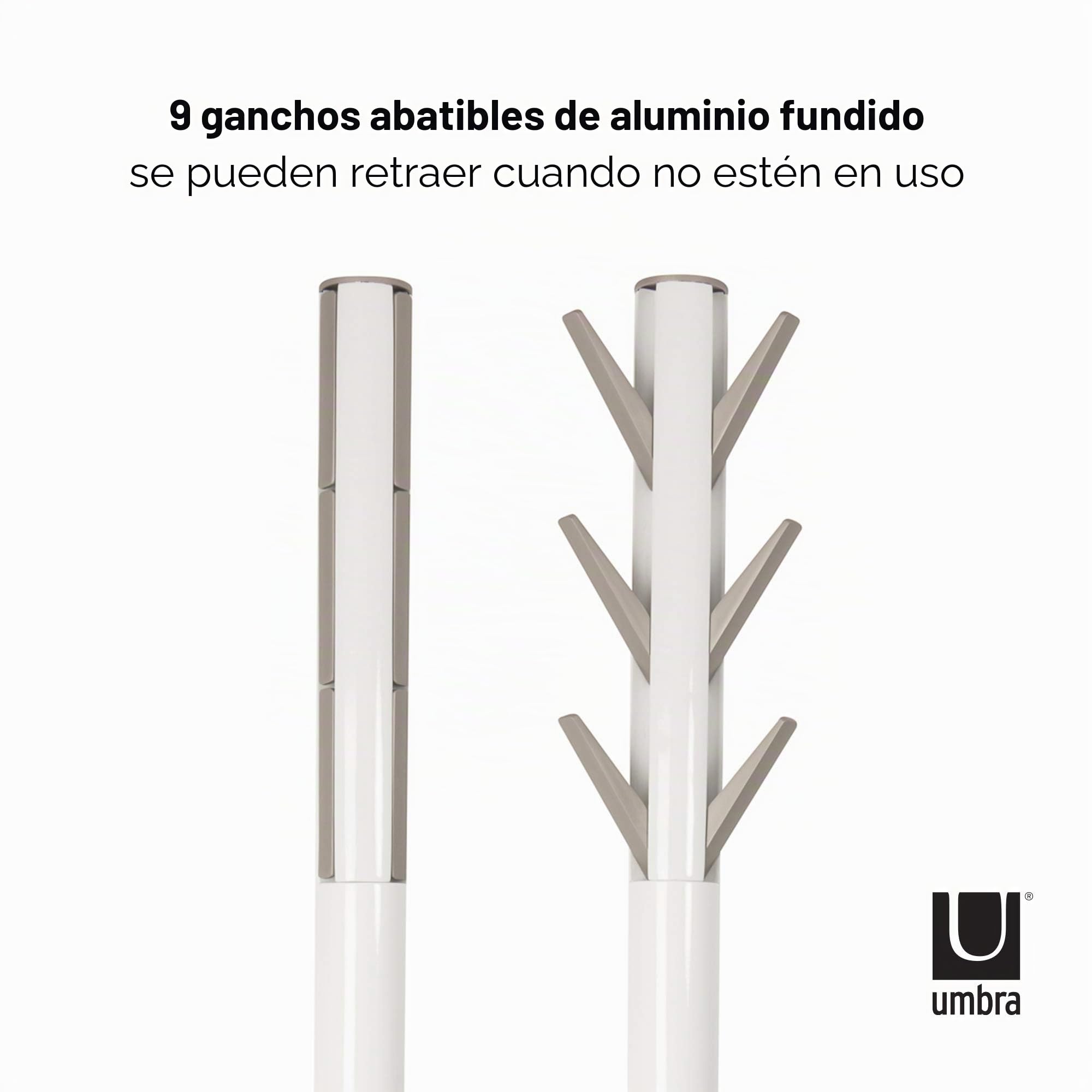 Umbra Flapper Perchero con 9 ganchos abatibles, Madera de caucho, Blanco