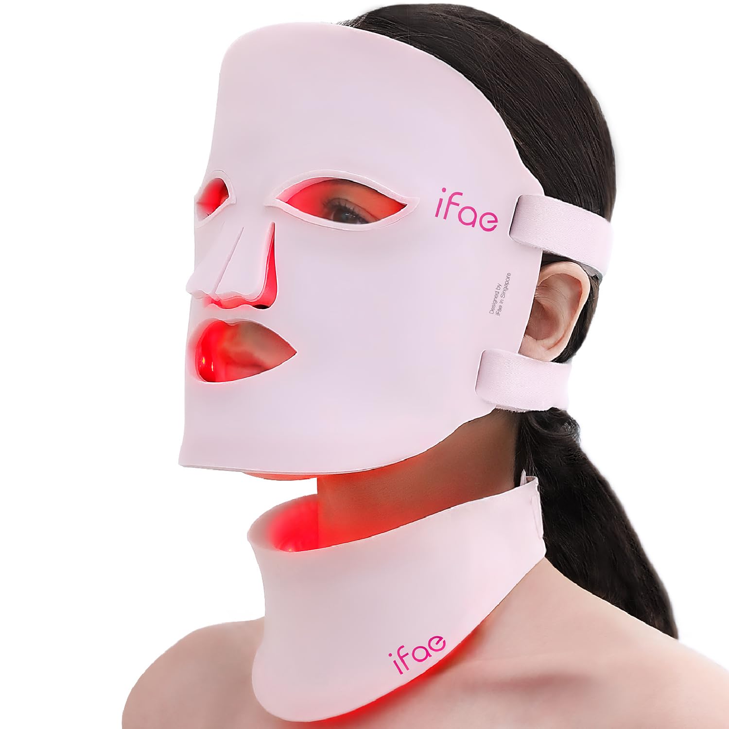 IFAE LED Gesichtsmaske, 630nm&830nm Silikon Rotlichtlampe Gesicht, 396 Chips Rotlicht Maske Gesicht mit 5/10/15/20 Timer, Gesichts & Halsmaske, Wiederaufladbar und Ergonomisches Design(Hellrosa)