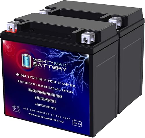 Mighty Max Battery YTX14-BS 12V 12AH Replaces TRX 500 Rubicon Foreman Rancher - 2 Pack