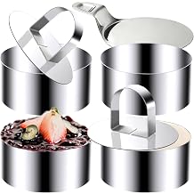 4Packs Cake Ring Molds 4 Inch Stainless Steel Food Rings Dessert Mousse Mold Round Hamburger Bun Mold Burger Ring Mold with 2 Pusher & 1 Lifter for Cooking Baking Muffins, Pancakes