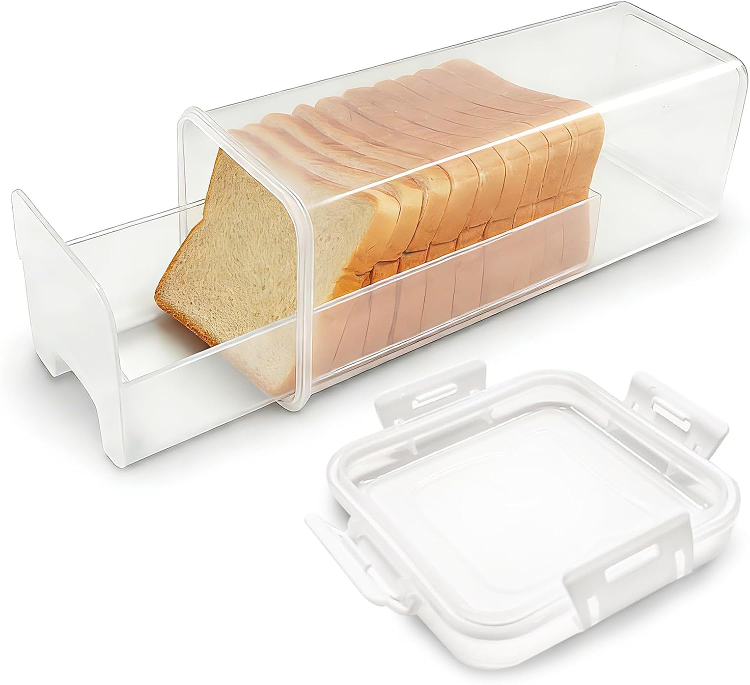 Bread Container with Drawer Tray, Plastic Bread Box with Airtight Lid, Homemade Bread Loaf Bread Keeper, BPA Free Sandwich Loaves Holder Saver for Kitchen Countertop Pantry & Freezer