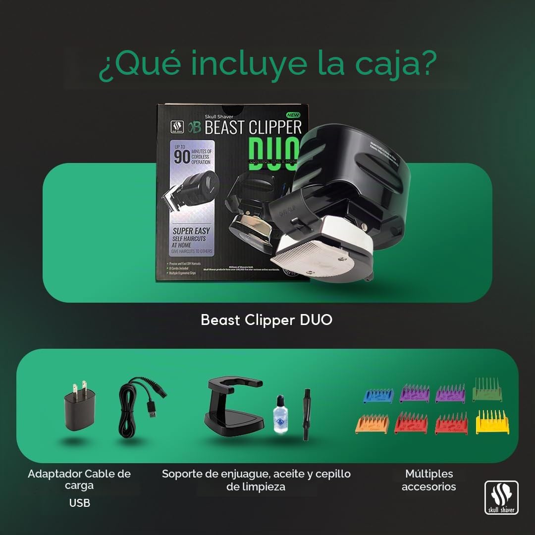 Skull Shaver Beast Clipper Duo - Kit de Aseo para Barba y Cabello para Hombres - Recortadora Inalámbrica Recargable, Set de Regalo | Kit de Aseo para Barba y Cabello para Hombres, Recortadora Inalámbrica Recargable, Set de Regalo