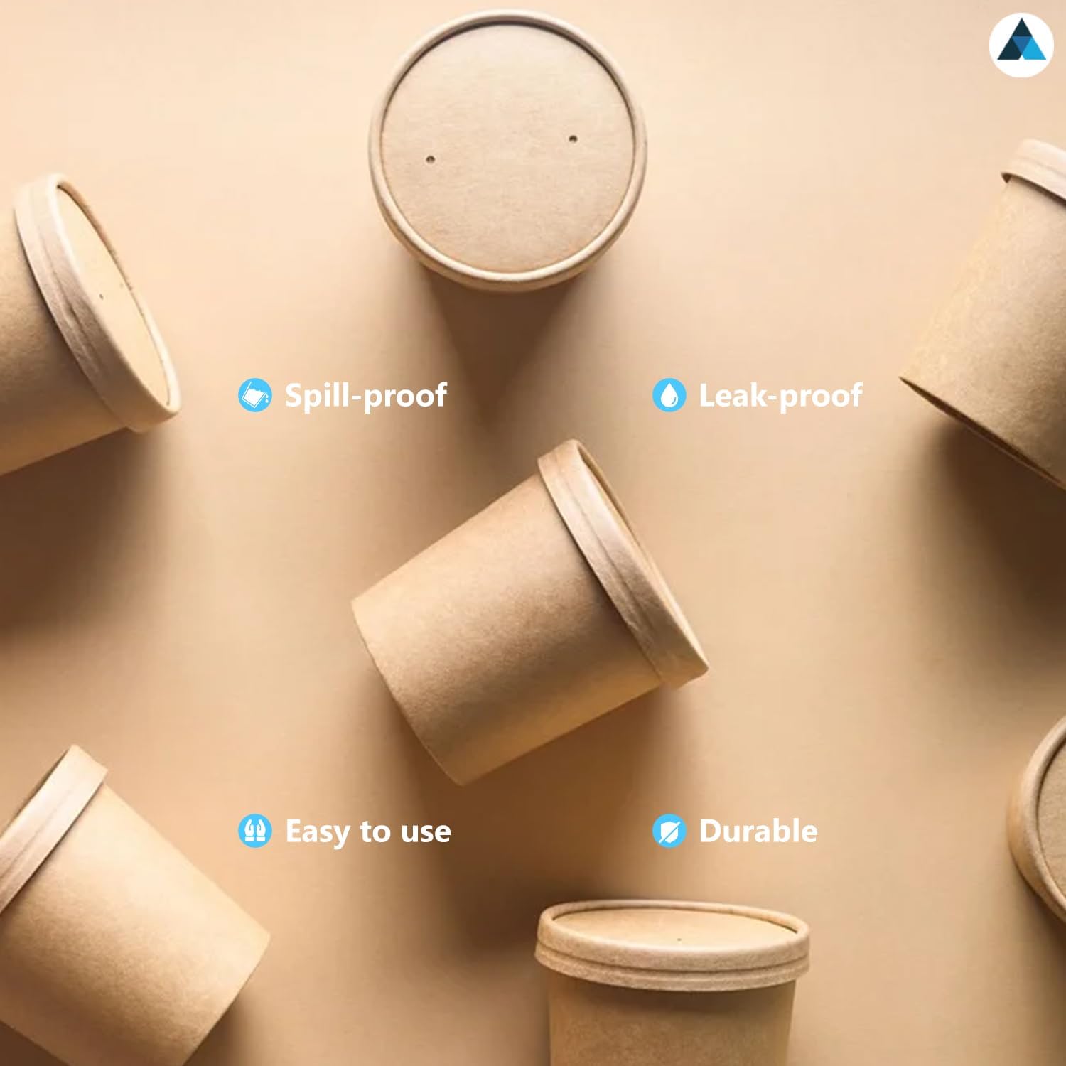 16oz Brown Kraft Disposable Soup Containers with Lids 50 Pcs of Paper Soup Bowls Takeaway Tubs Perfect for Ice Cream and Deli Containers (475ml)