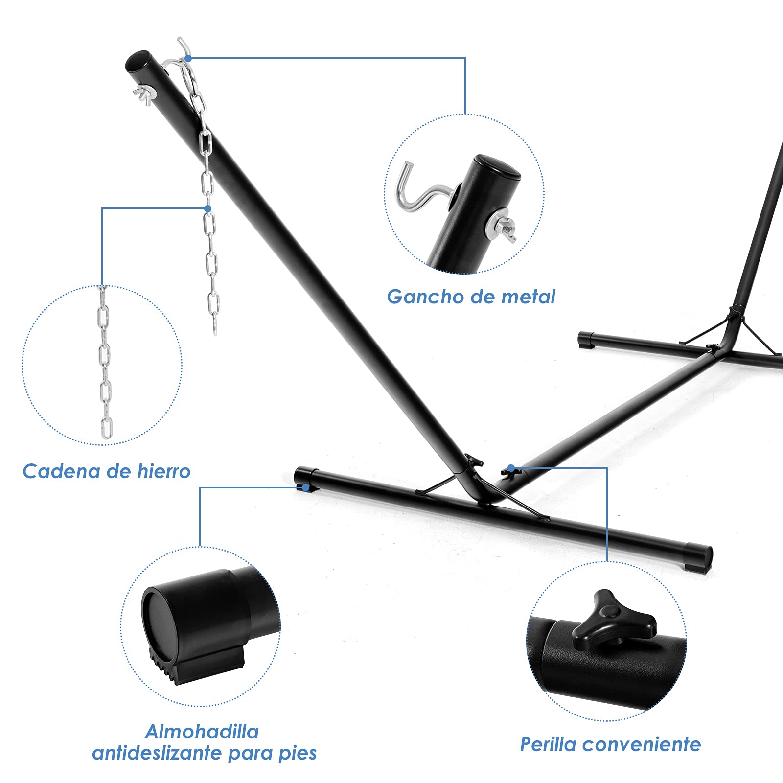 COSTWAY Soporte para Hamaca de Metal Hamaca Carga hasta 150kg para Patio Jardín Playa Camping (Solo Soporte, Sin Hamaca) Negro