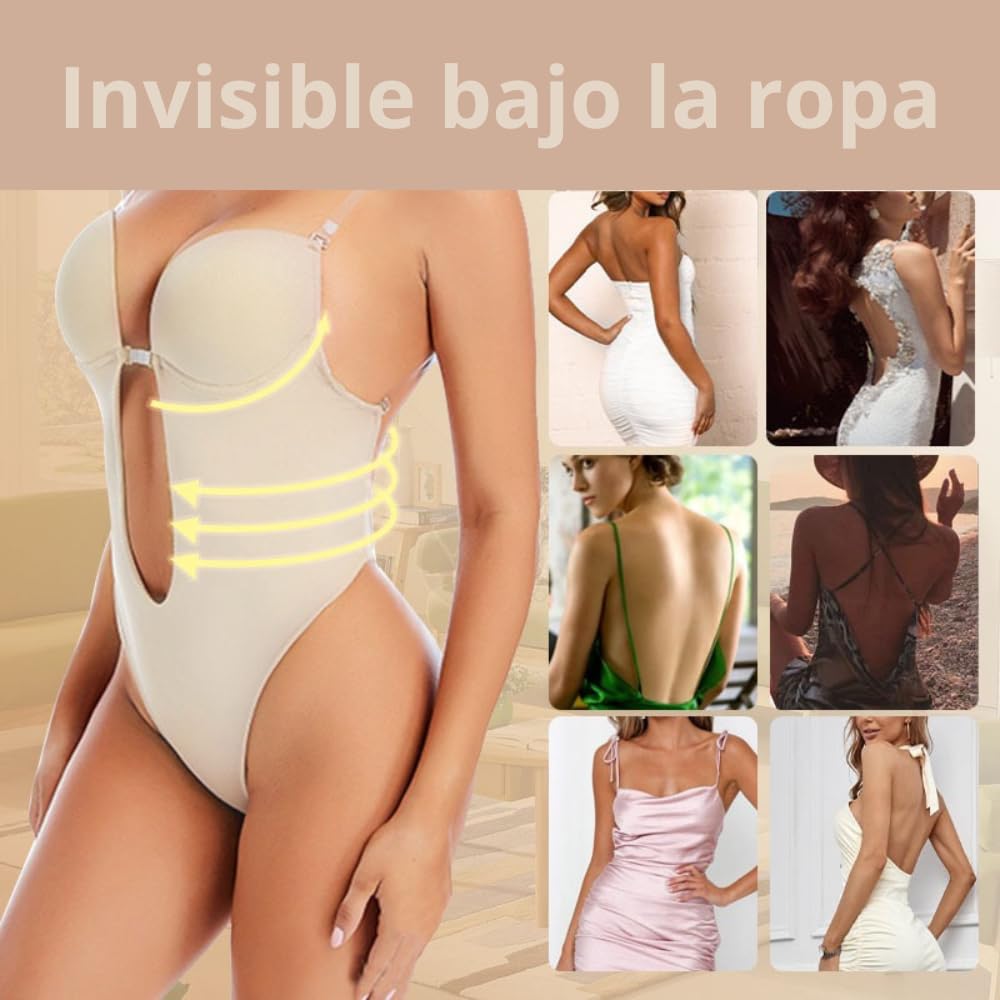 Body Tanga espalda descubierta, Sujetador, Lencería mujer moldeadora, sexy y ajustable.