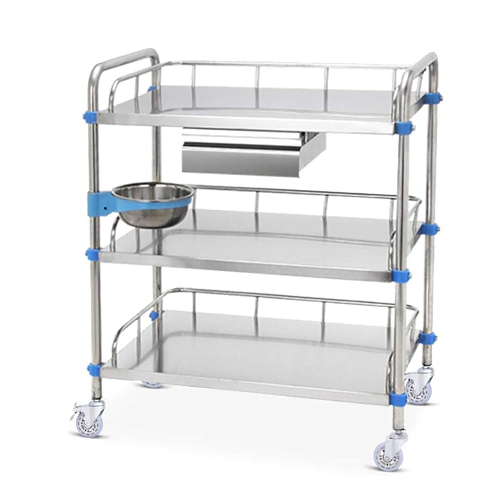 Stainless Steel Utility Rolling Trolley 2/3-Tier Lab Serving Cart with Swivel Casters, Mobile Serving Tray for Hospitals, Restaurants, Kitchens, Salon,Weight Capacity 220 lbs(3 Layer,80 * 48 * 60cm)