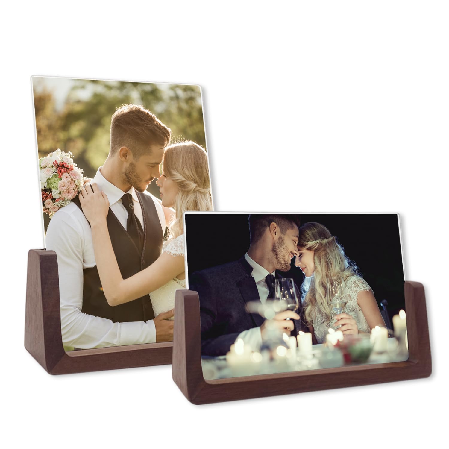 ZzcySet of 2 Picture Frames 10 x 15 cm Walnut Solid Wood Frame with Acrylic Accessories Suitable for Households, Schools and Children's Art Galleries