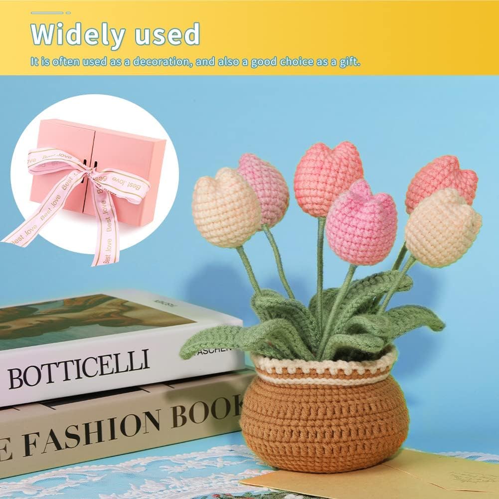 Kit Crochet Débutant Tulipes - Avec Laine, Crochet, Instructions Vidéo | DIY Décoration Pot De Fleurs