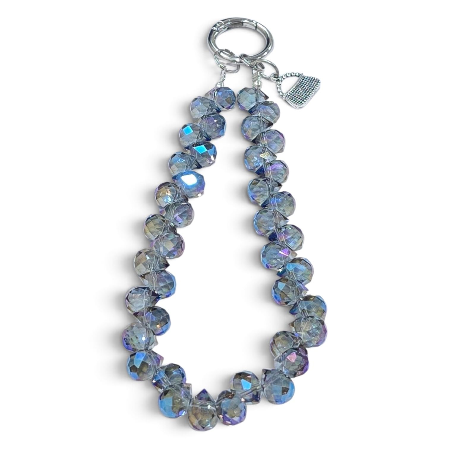 Handmade Aurora Crystal Glass Beads Phone Charm with Angel Pendant | Iridescent Beads, Silver-Tone Angel Charm, Mobile Hanging Strap, For Women & Girls, Handcrafted Design-image-44