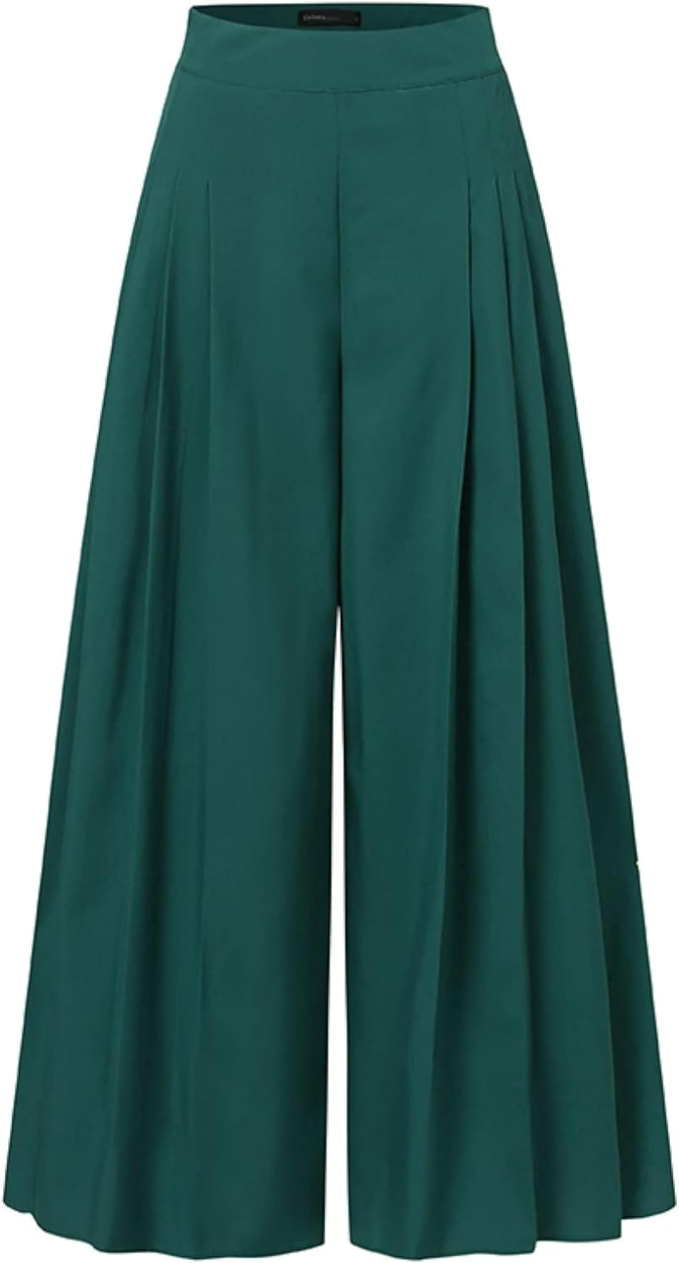 Womens Wide Leg Autumn Pants Elastic High Waist Folded Loose Office Long Bottom