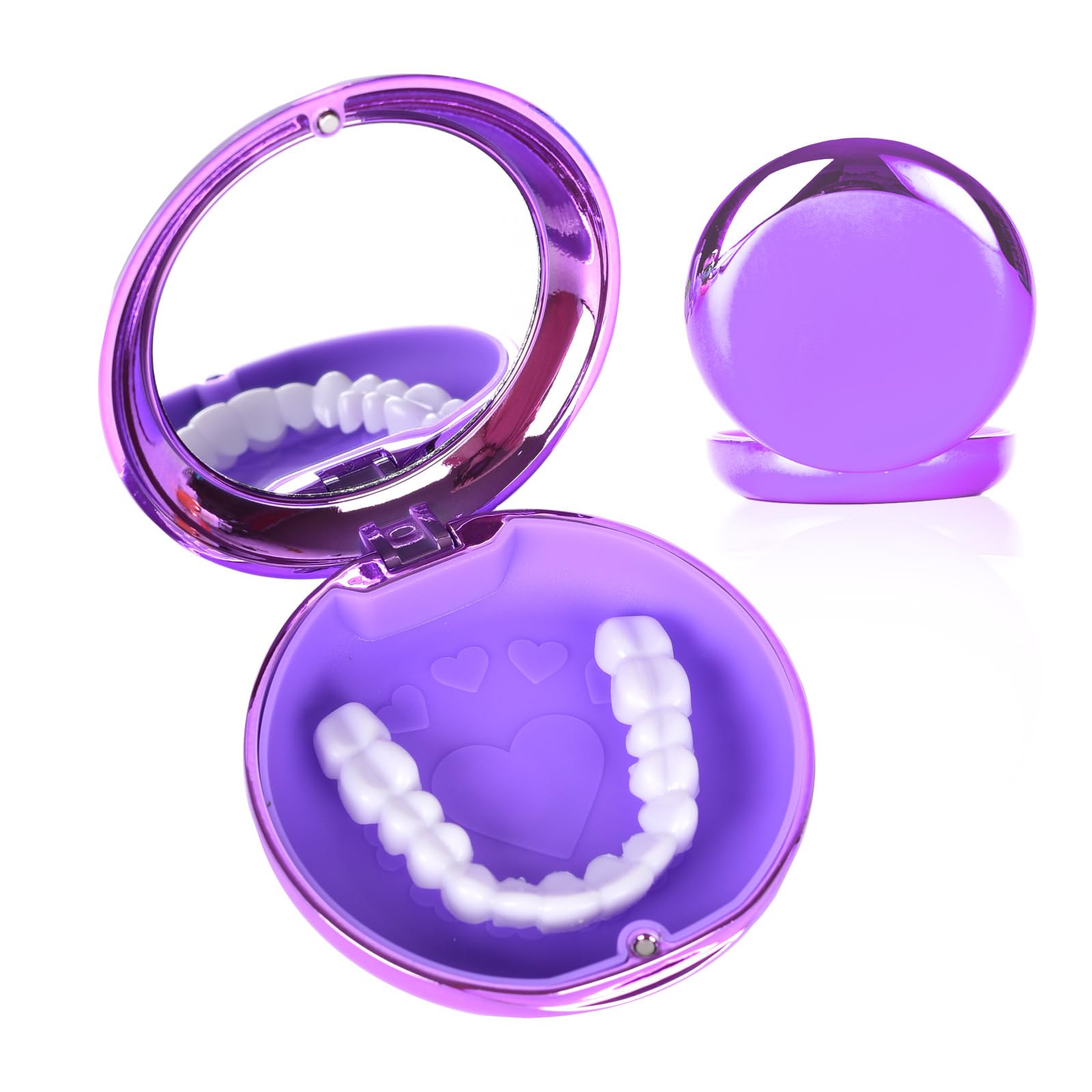 DIDATOOL Braces Box, Galvanised Denture Case with Mirror, Compatible with Braces, Mouth Guard and Orthodontics, Organise and Protect Your Oral Hygiene Items (Purple)