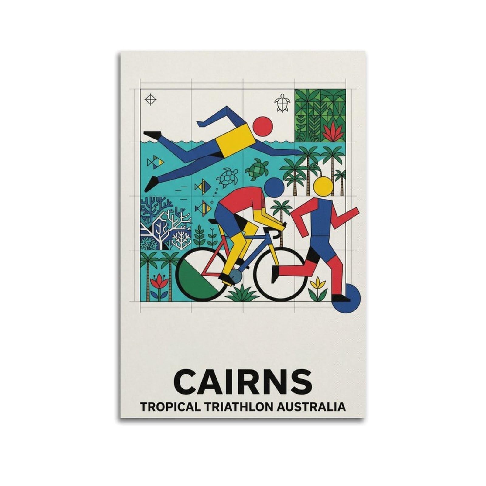 XKUGA Bauhaus-Style Cairns Australia Triathlon Sport Travel Poster Modern Decorative Canvas Prints - Ideal Wall Art for Family, Man Cave, Game Room, Boys & Girls Bedroom 20x30inch(50x75cm)