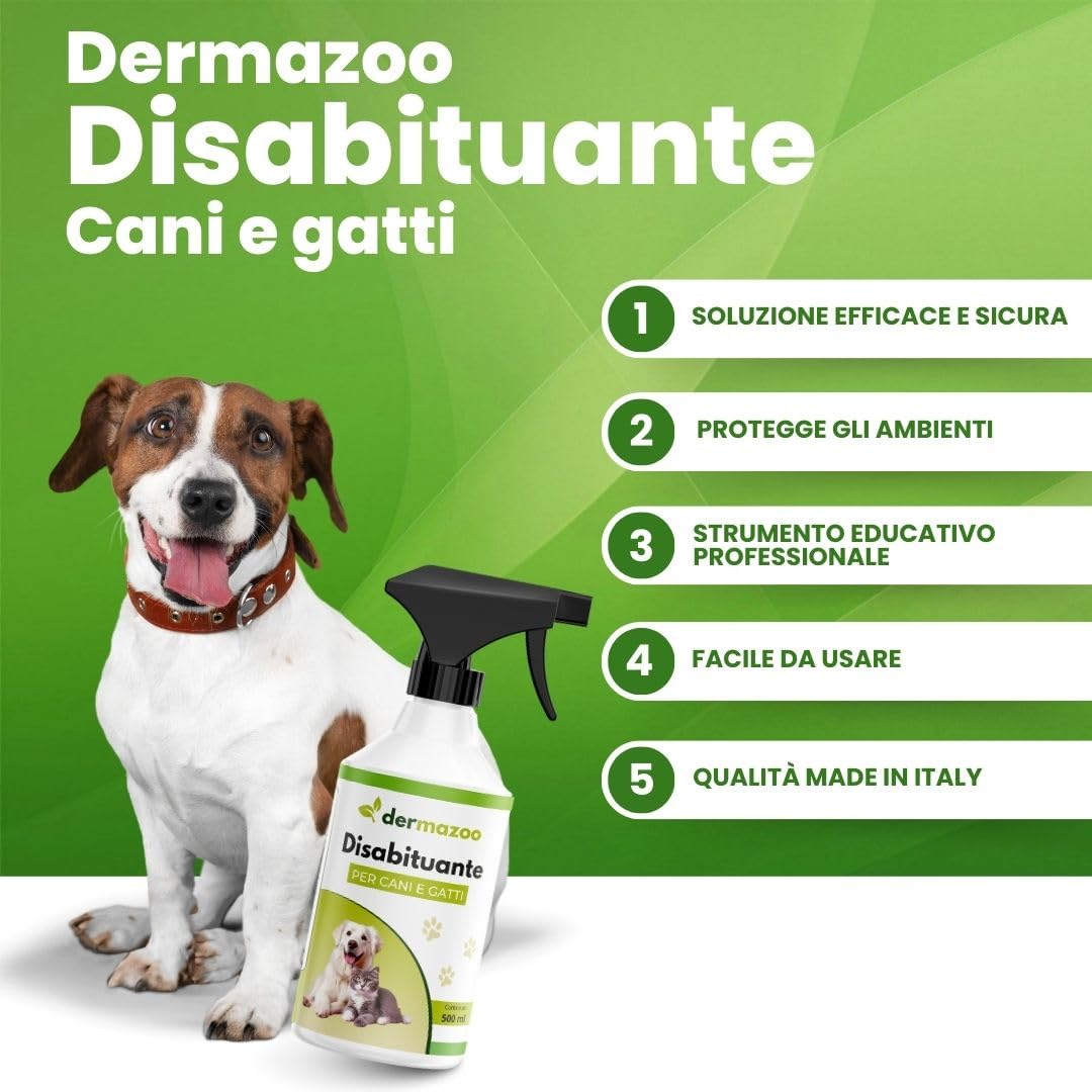 Dermazoo Disabituante Gatti e Disabituante per Cani 500ml Spray Anti Pipi Cane per Uso Interno ed Esterno con Citronella e Geraniolo, Repellente per Gatti Anti Urina