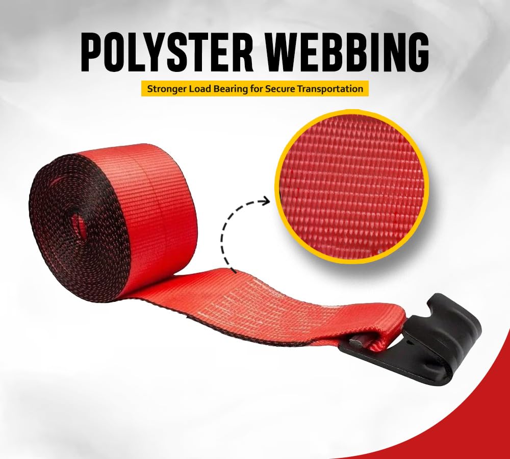 Mytee Products Cinghie per verricello da 10,2 cm x 7,6 m, rosso, resistenti, con gancio piatto, peso 2,4 kg, controllo del carico da 10,2 cm per rimorchi a pianale camion (10 pezzi)