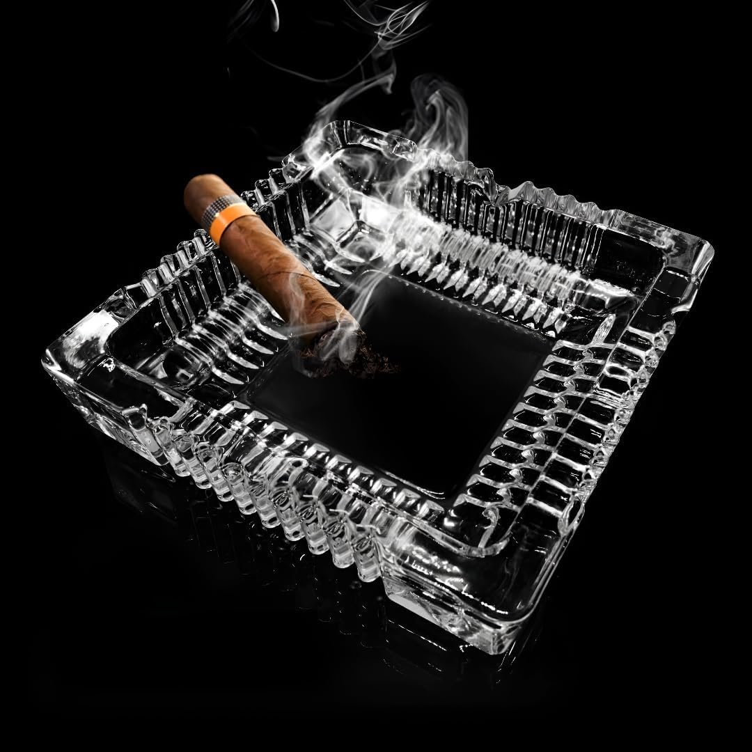 Square Glass Ashtray for Cigarette & Cigar – Crystal Clear Large Ash Tray, Modern Elegant Design, Stylish Decorative Ashtray for Home, Office, Car, Balcony, Indoor & Outdoor Use (1 Pcs)-image-26