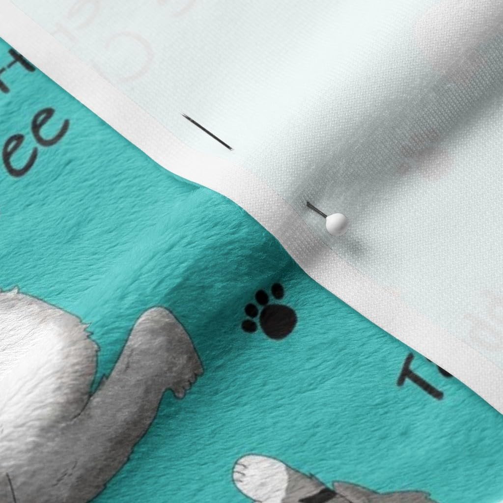 Spoonflower Fabric - Cat Turquoise Kittens Whimsical Teal Funny Yoga Words Workout Exercise Printed on Minky Fabric by The Yard - Sewing Baby Blankets Quilt Backing Plush