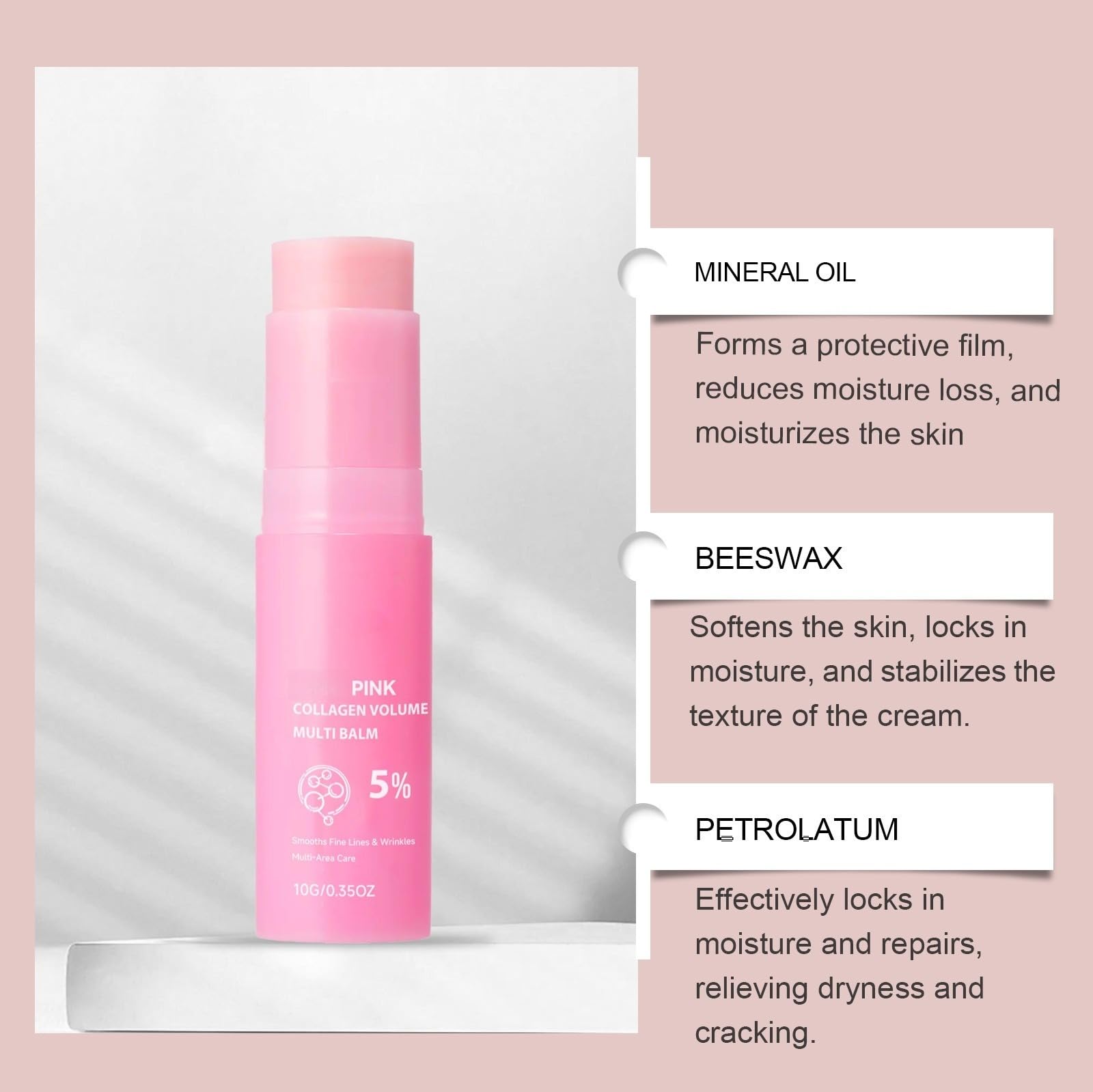 Pink Collagen Volume Multi Balm Stick, Idratante Viso Stick Makeup Base & Primer, Balsamo rimbalzante, Siero Anti Rughe, Wrinkle Power Filling Effetto Immediato, Idratante Al Collagene, Idratante No