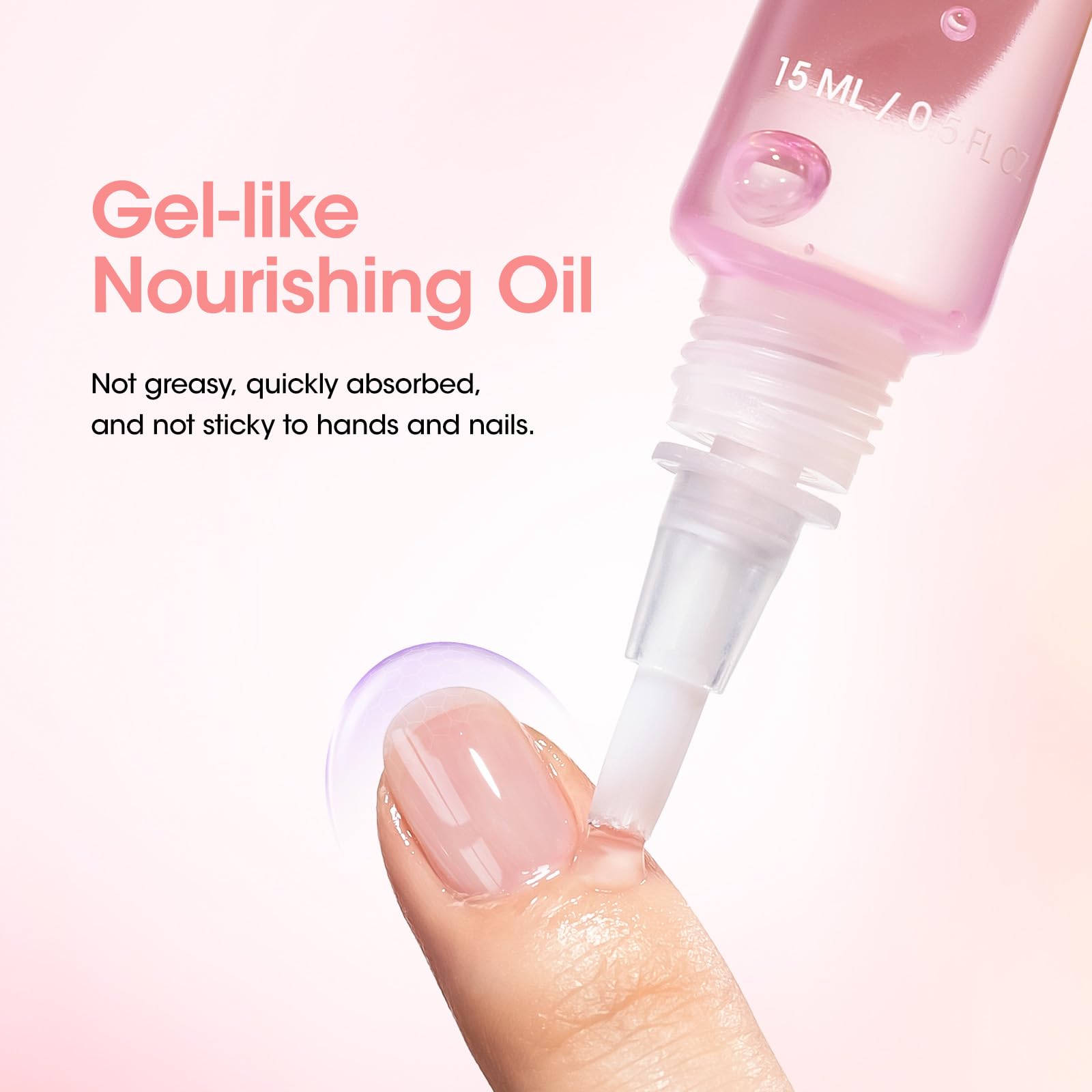 Gellen Huile Cuticules Ongles 15ML Avec Brosse Douce Transparent - Huile De Soin Ongle, Nourrir Ongles et Pieds Abîmés, Vernis Durcisseur Ongle, Riche En Huile de Jojoba et Vitamine E, Couleur Rose