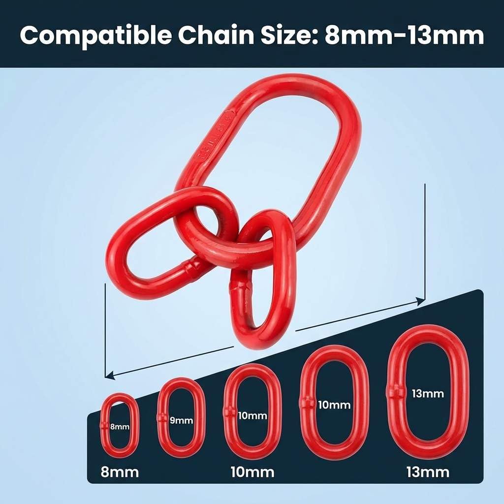 QWORK Anello di sollevamento a catena, anello di sollevamento oblungo per sollevamento sartiame, 7.999,6 kg, grado 80, rosso