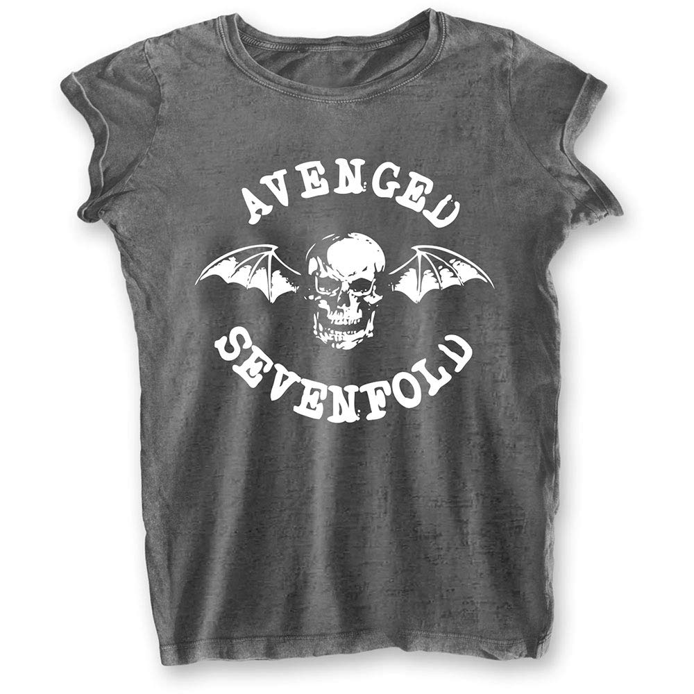 Avenged Sevenfold Women's Grey Deathbat Burn Out Charcoal A7x T-Shirt Dark