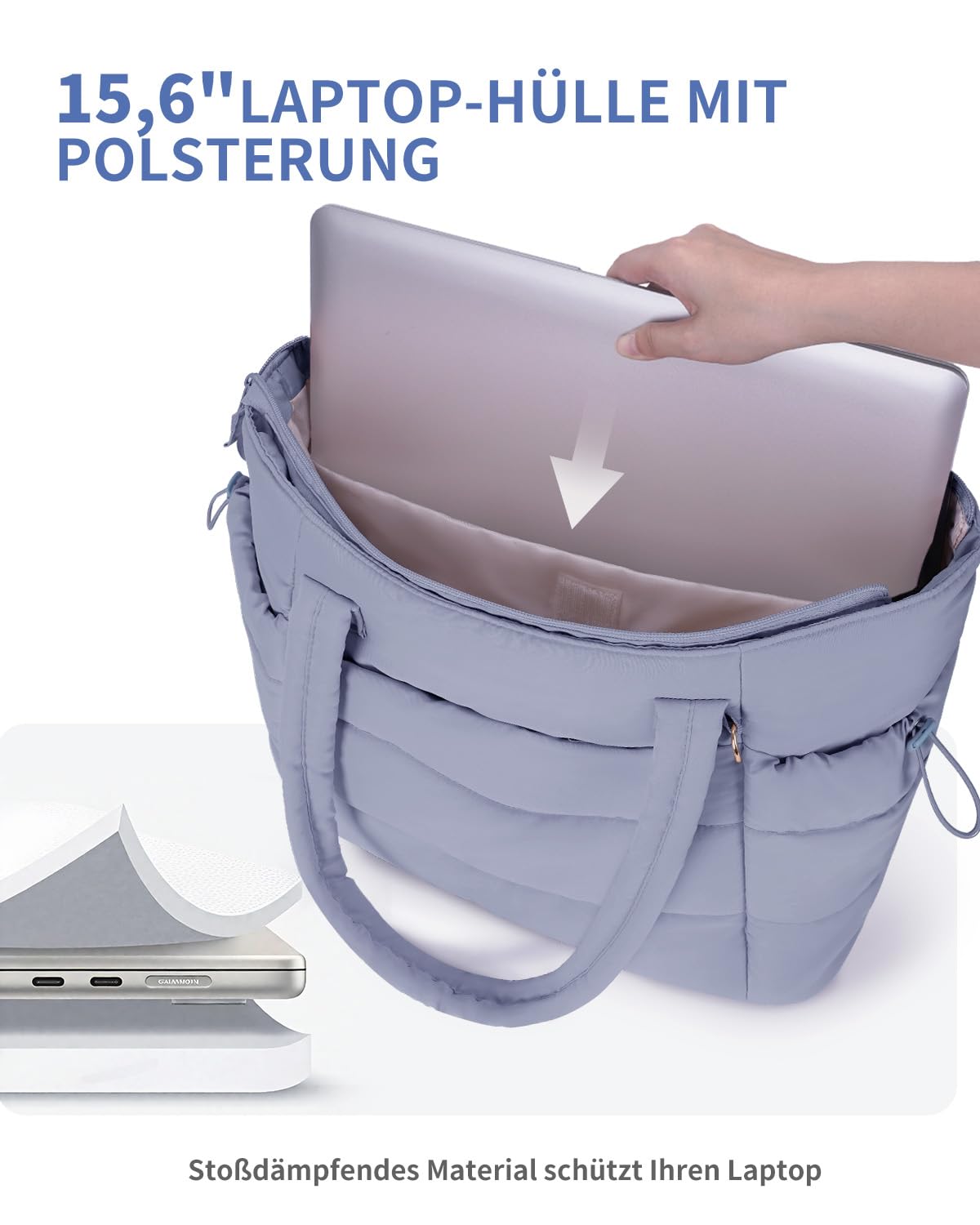 Sac Fourre-tout Puffer 2 Pièces pour Femme, Sac Cabas avec Poche Isotherme pour Bouteille 40oz et Compartiment Laptop 15,6", Idéal pour le Travail, l'Université, les Voyages (Brevet en Cours)
