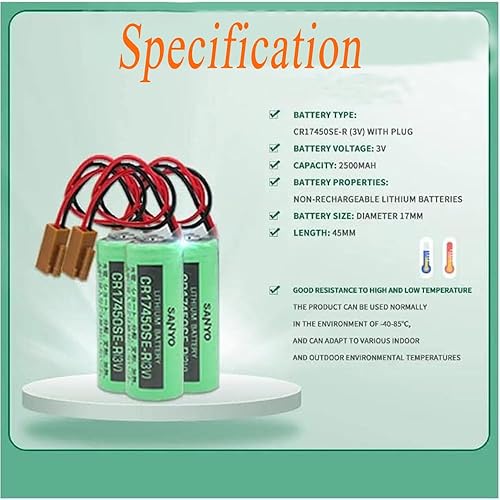 Miniatura 2 de Paquete de 10: batería CR17450SE-R (3V) 3V 2500mAh para FANUC A98L-0031-0012 sistema CNC con enchufe marrón