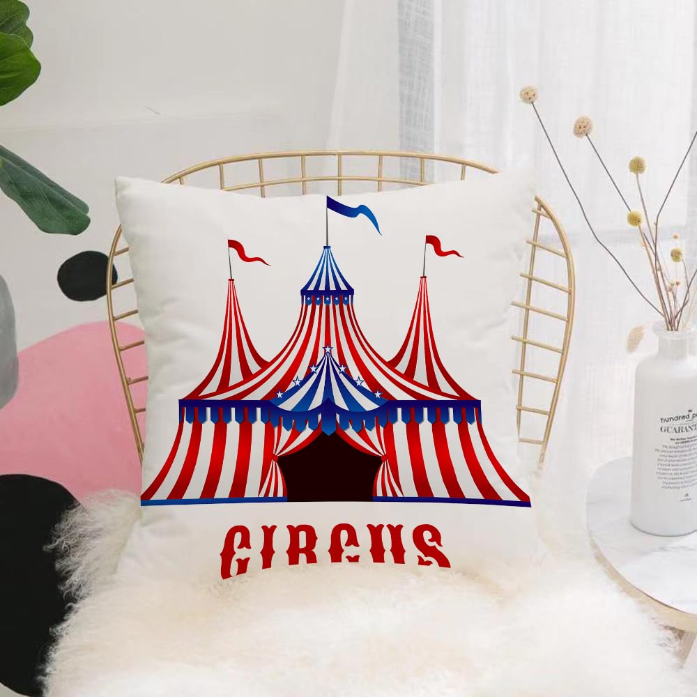 HYMSXW Cushion Cover,Throw Pillow Case Home Decorative for Living Room Bedroom Sofa Chair 20X20 Inch,Circus decor, striped circus tent with flag,Pillowcase 50X50cm
