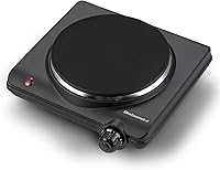 Elite Gourmet ESB-301BF 1000W Cast Iron Single Burner Hot Plate - Adjustable Temp Control, Easy Clean, Portable Black Electric Countertop Burner
