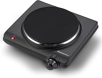 Elite Gourmet ESB-301BF# Single Cast Iron Countertop Burner, 1000 Watt Electric Hot Plate, Temperature Controls, Power Indicator Lights, Easy to Clean,