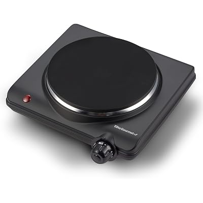 Elite Gourmet Countertop Electric Burner, 1000W Cast Iron Hot Plate, 7 Heat Settings, Portable Cooktop for RV, Dorm, Office & Small Kitchens, Road-Ready & Compact