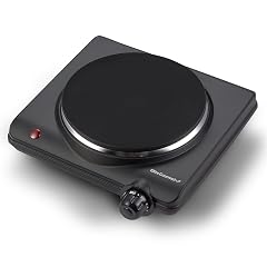 Elite Gourmet Countertop Electric Burner 1000W Cast Iron Hot Plate 7 Heat Settings Portable Cooktop for RV Dorm