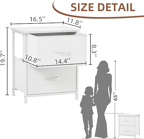 Miniatura 3 de Somdot Mesita de noche, cómoda pequeña para dormitorio con 2 cajones, mesita de noche, mesa auxiliar con contenedores de tela para dormitorio,